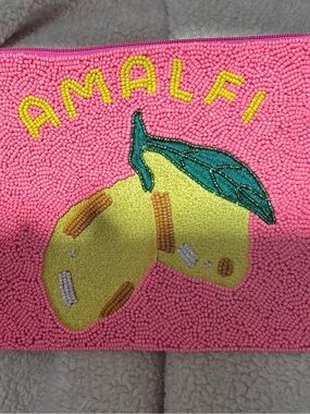 Amalfi Beaded Lemon Pouch - Pink & Yellow